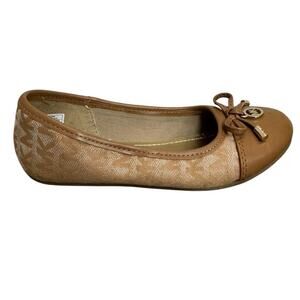 Michael Kors Girl’s Sz 13 Beige Ballet Flats Shoes Logo Monogrammed Fabric Bow